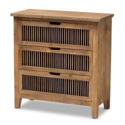 Baxton Studio Clement Rustic Transitional Medium Oak Finished 3-Drawer Wood Spindle Storage Cabinet